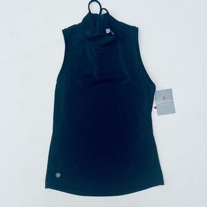 Athleta NWT Small Black Mock Neck Swim Top Sleeveless Zipper Back rash guard